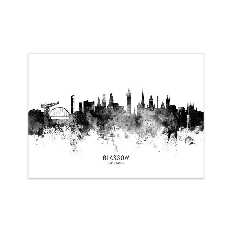 Glasgow Scotland Skyline Black White City Name  by Michael Tompsett Print Only