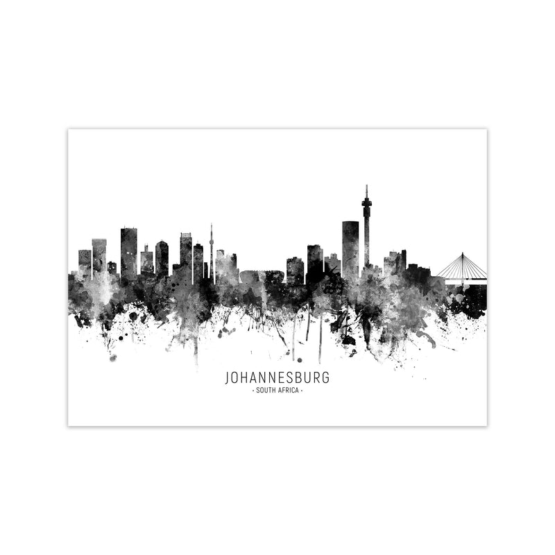 Johannesburg South Africa Skyline Black White City Name  by Michael Tompsett Print Only