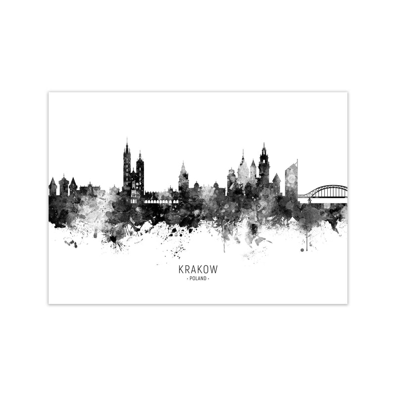 Krakow Poland Skyline Black White City Name  by Michael Tompsett Print Only