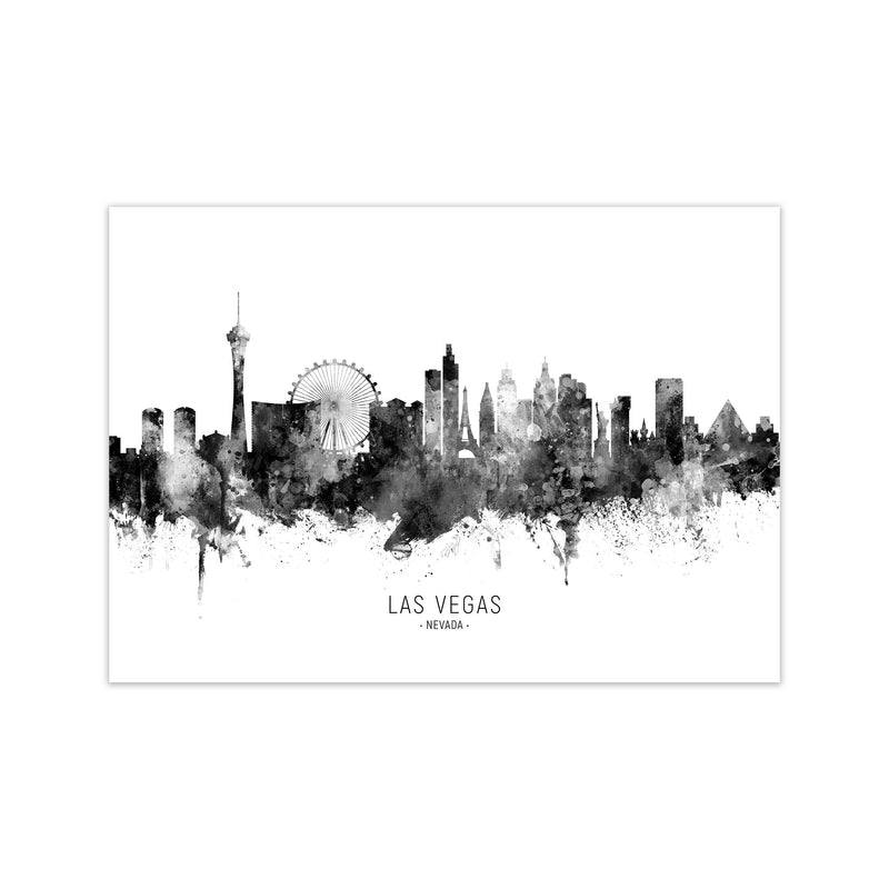 Las Vegas Nevada Skyline Black White City Name  by Michael Tompsett Print Only