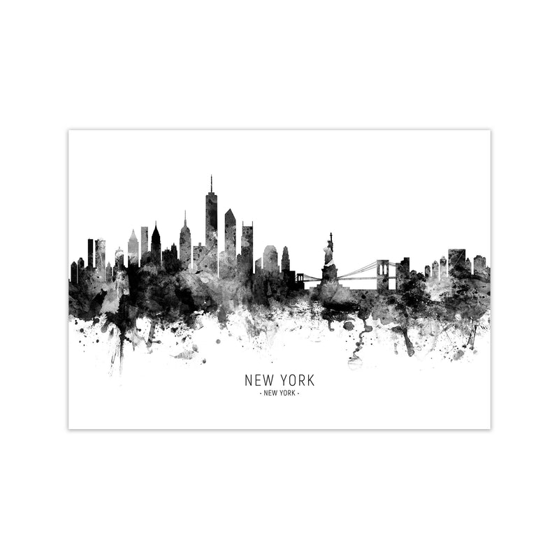 New York New York Skyline Black White City Name  by Michael Tompsett Print Only