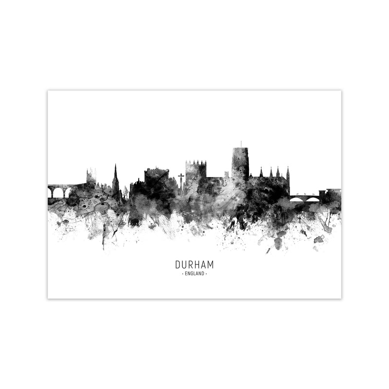 Durham England Skyline Black White City Name  by Michael Tompsett Print Only