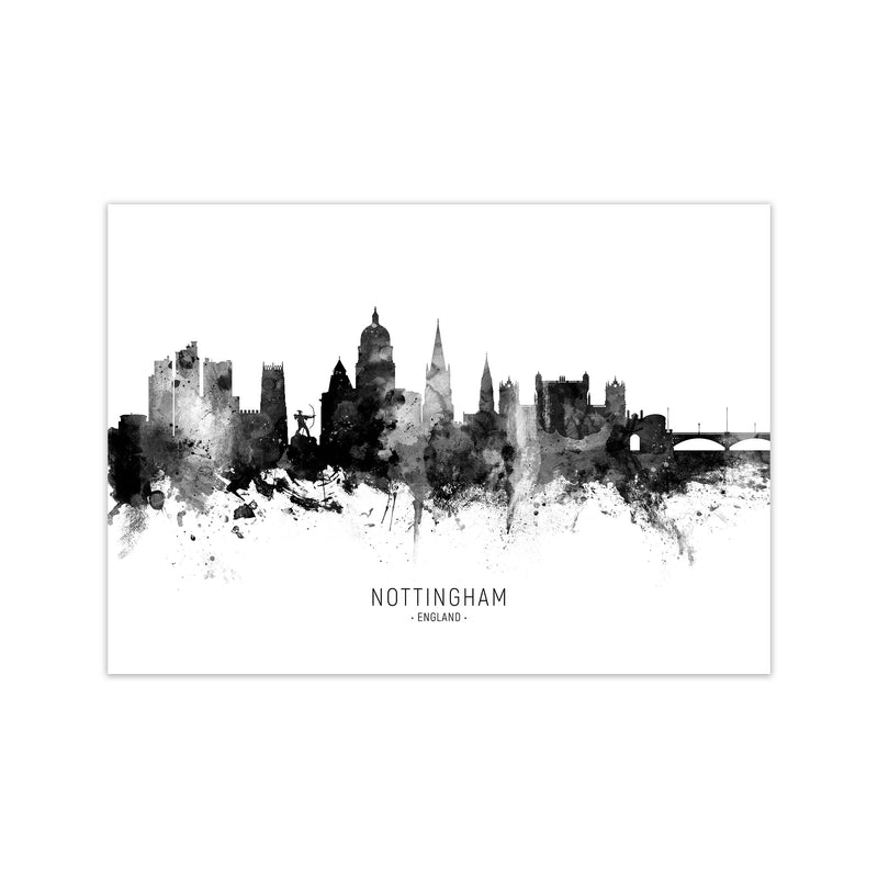 Nottingham England Skyline Black White City Name  by Michael Tompsett Print Only