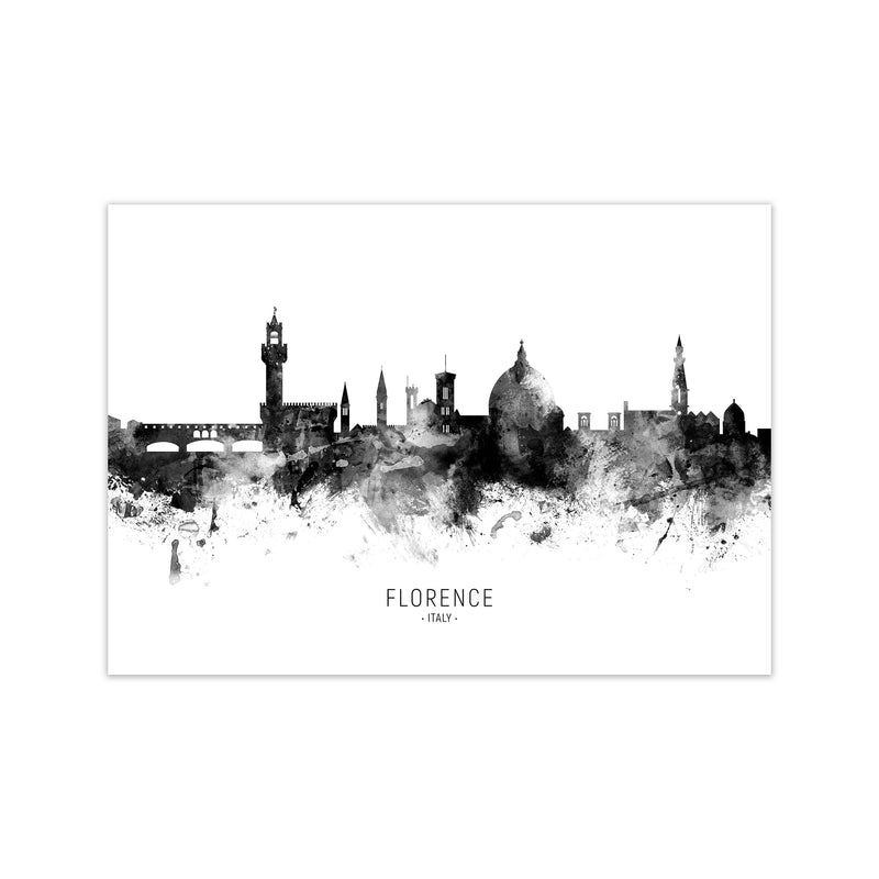 Florence Italy Skyline Black White City Name  by Michael Tompsett Print Only