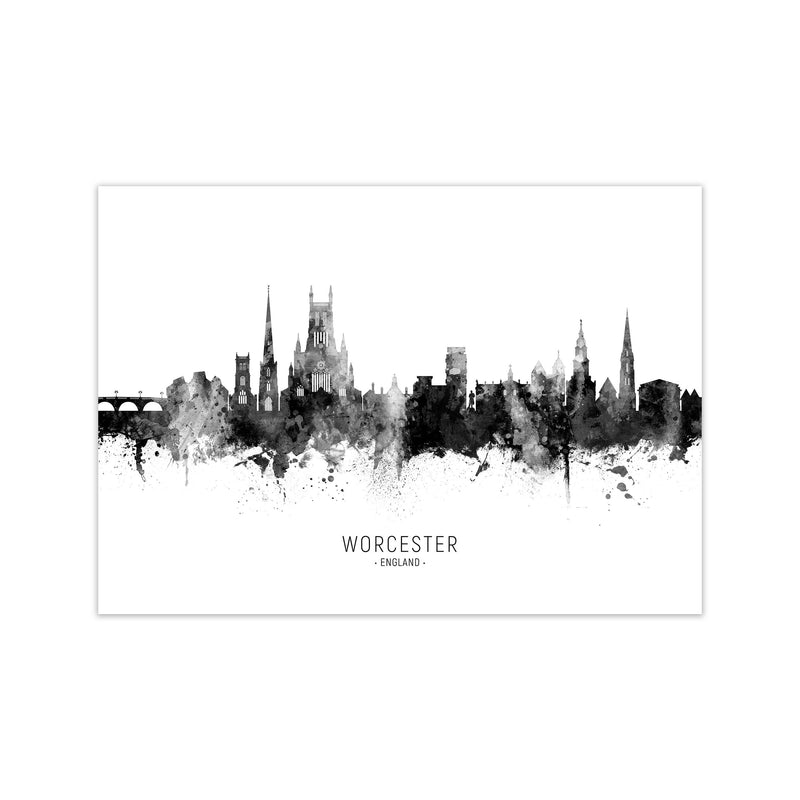 Worcester England Skyline Black White City Name  by Michael Tompsett Print Only