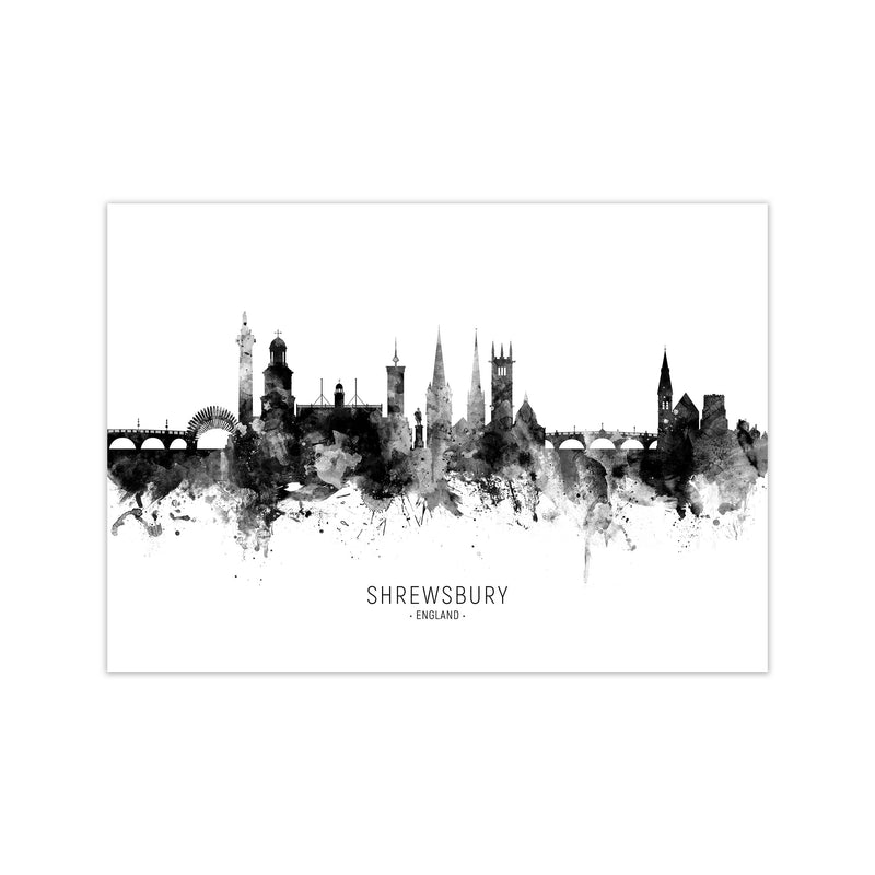 Shrewsbury England Skyline Black White City Name  by Michael Tompsett Print Only