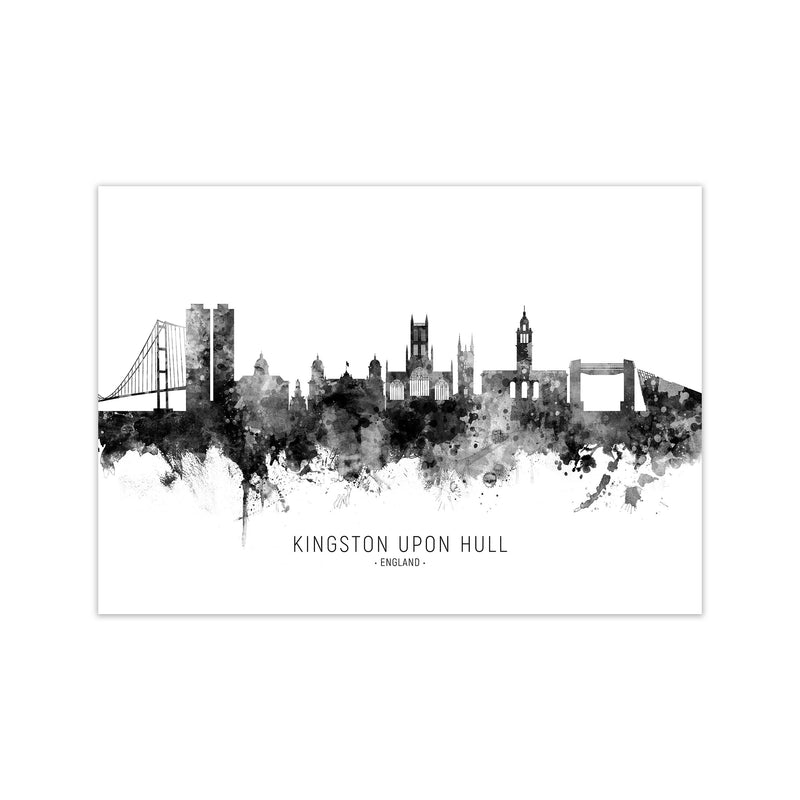 Kingston Upon Hull England Skyline Black White City Name  by Michael Tompsett Print Only