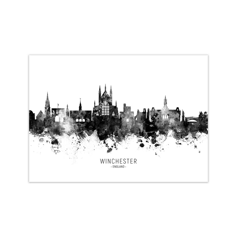 Winchester England Skyline Black White City Name  by Michael Tompsett Print Only