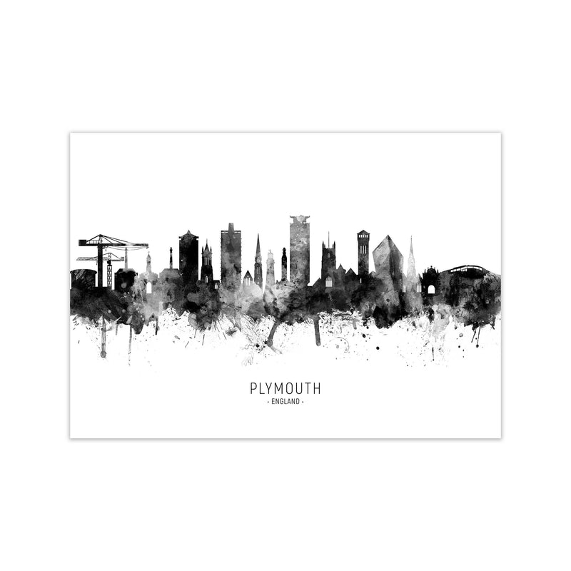 Plymouth England Skyline Black White City Name  by Michael Tompsett Print Only