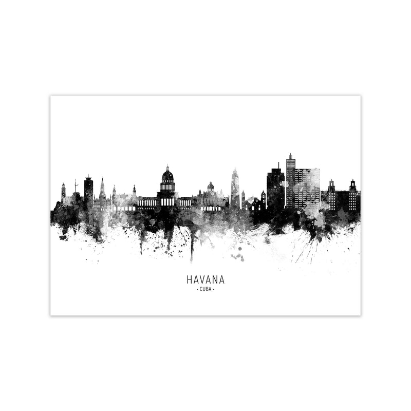 Havana Cuba Skyline Black White City Name  by Michael Tompsett Print Only
