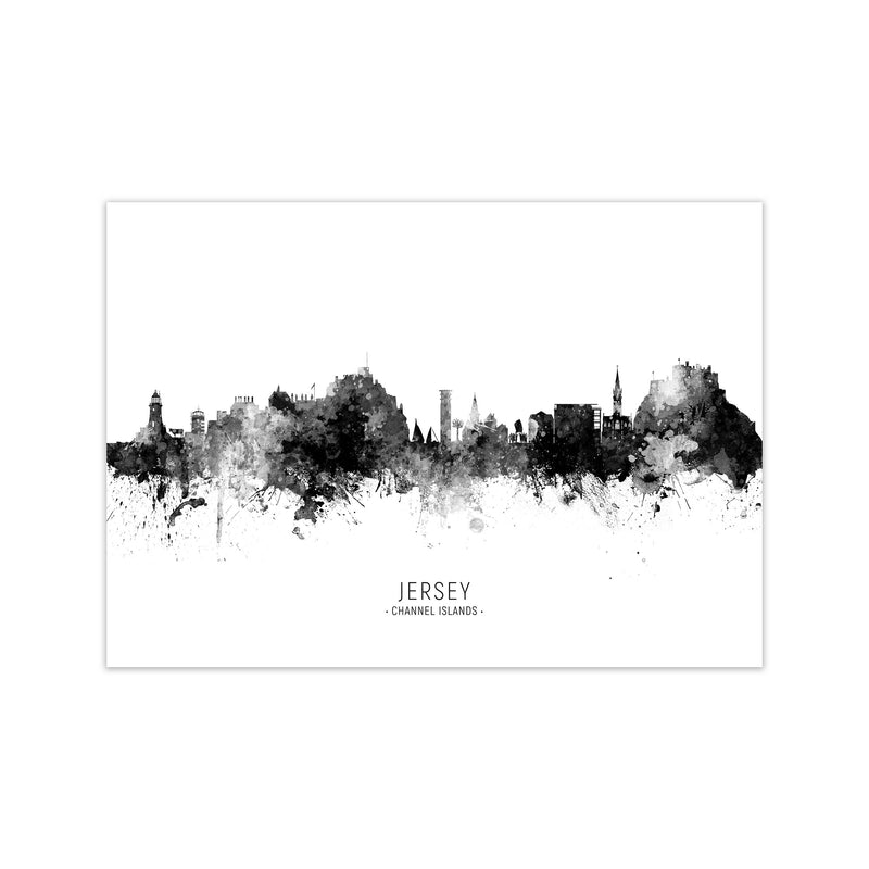 Jersey Channel Islands Skyline Black White City Name  by Michael Tompsett Print Only