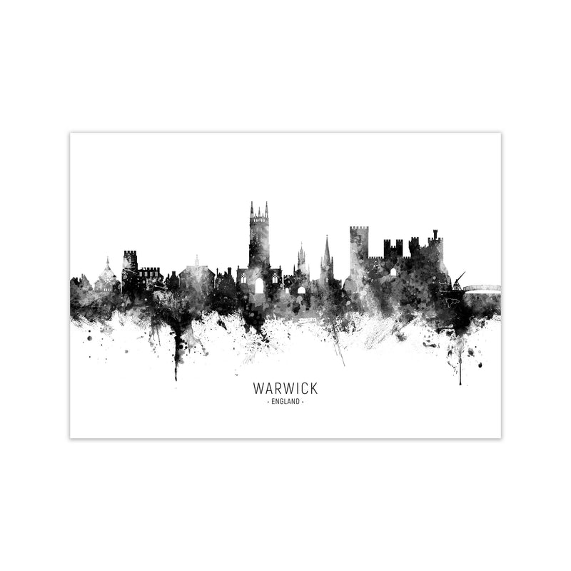 Warwick England Skyline Black White City Name  by Michael Tompsett Print Only