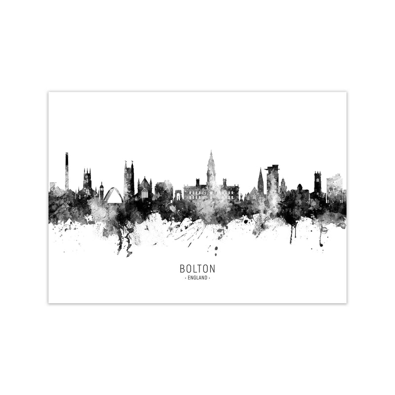 Bolton England Skyline Black White City Name  by Michael Tompsett Print Only