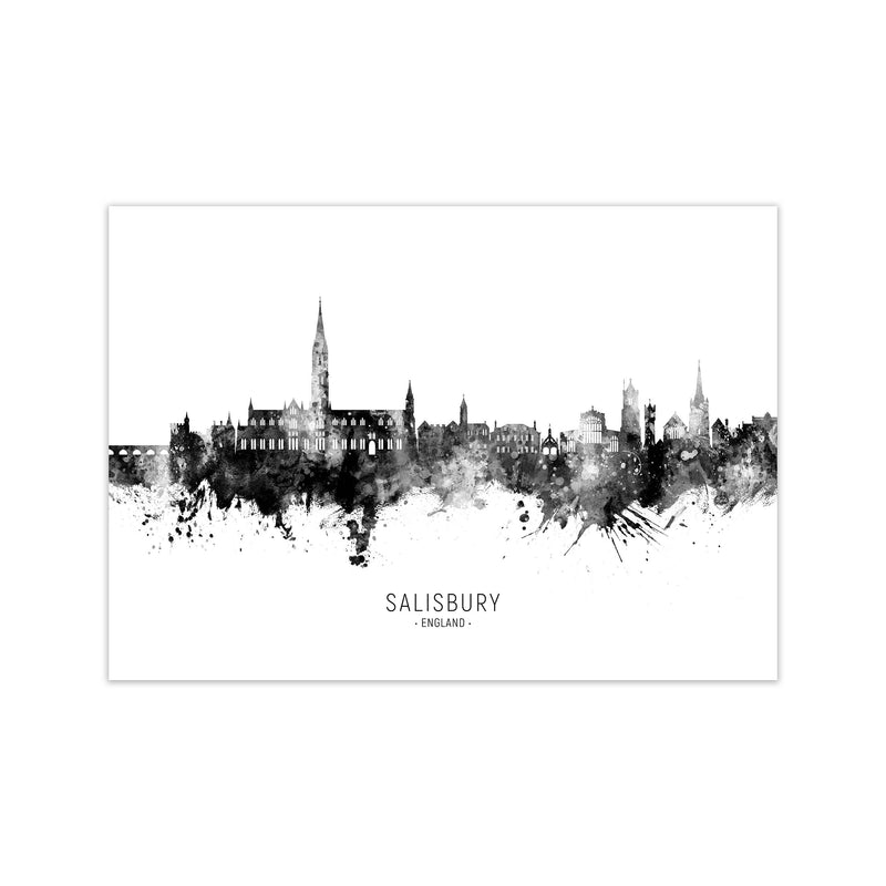 Salisbury England Skyline Black White City Name  by Michael Tompsett Print Only