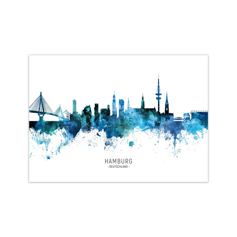 Hamburg Deutschland Skyline Blue City Name  by Michael Tompsett Print Only