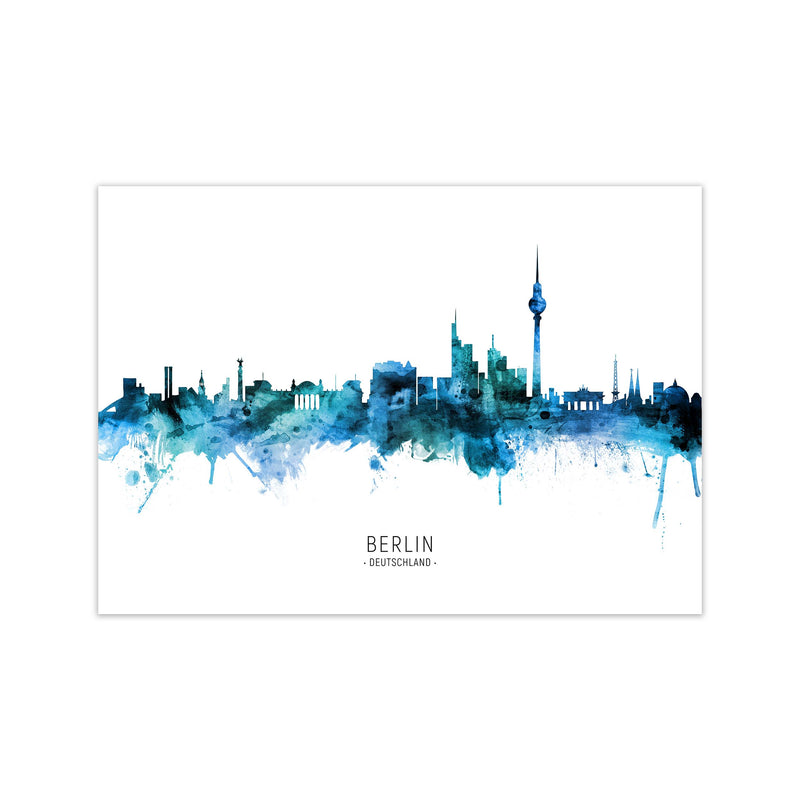 Berlin Deutschland Skyline Blue City Name  by Michael Tompsett Print Only