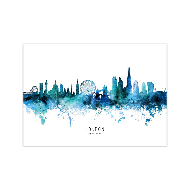 London England Skyline Blue City Name  by Michael Tompsett Print Only