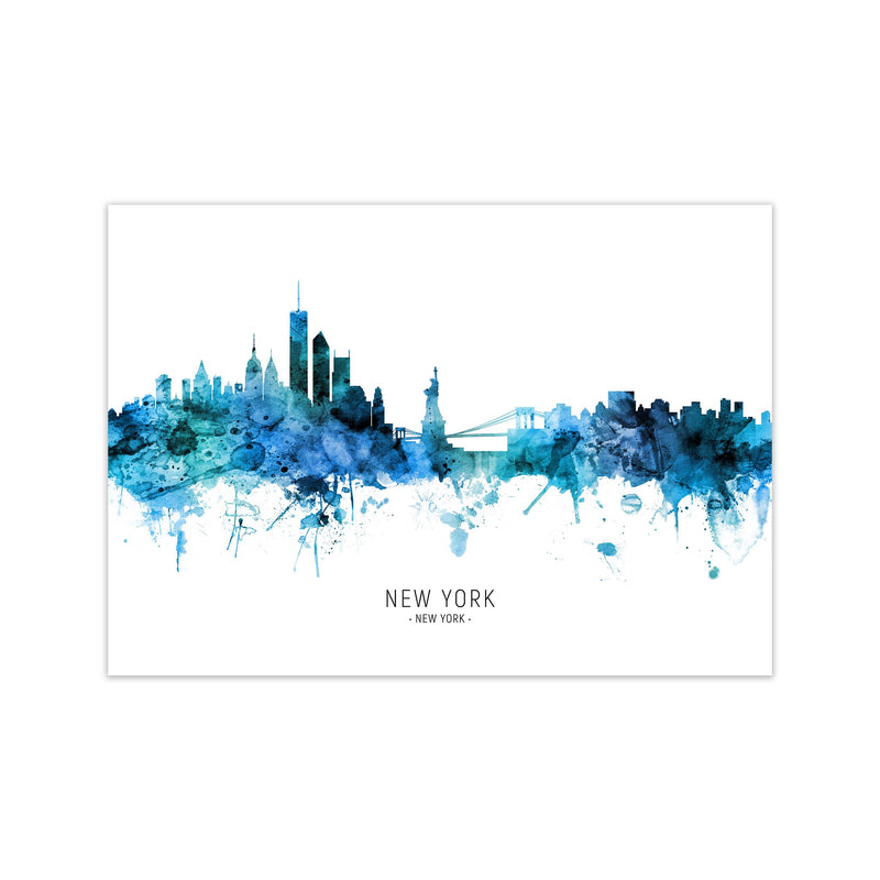 New York New York Skyline Blue City Name  by Michael Tompsett Print Only