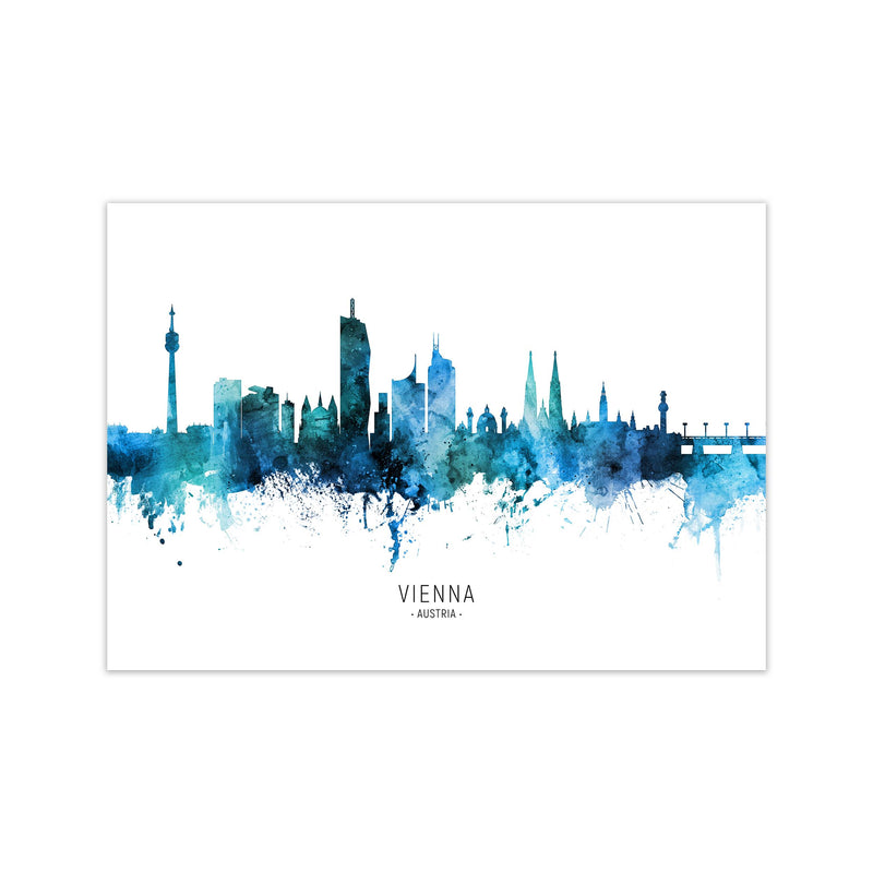 Vienna Austria Skyline Blue City Name  by Michael Tompsett Print Only