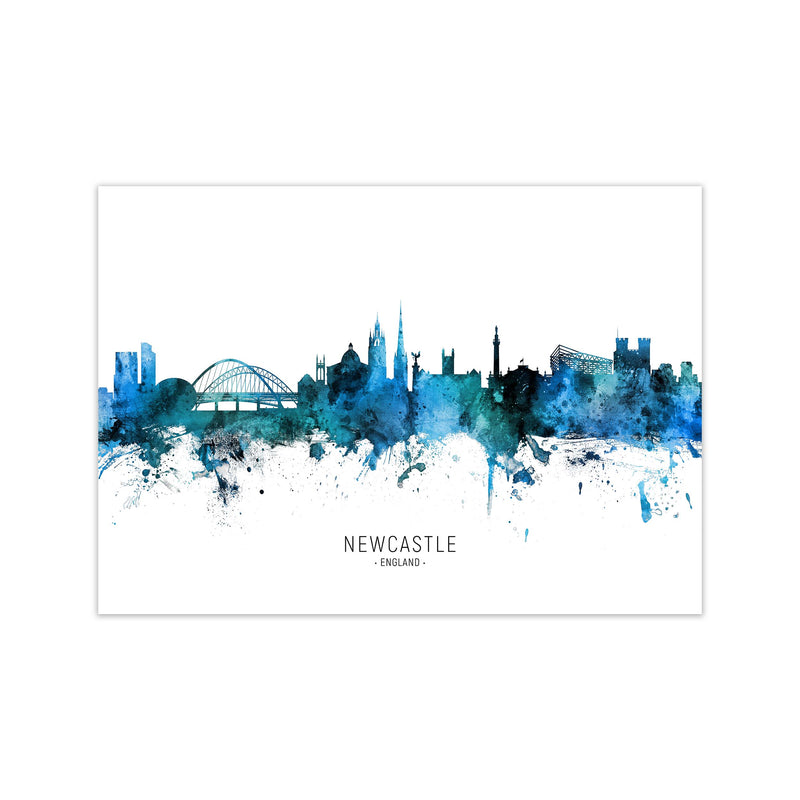 Newcastle England Skyline Blue City Name  by Michael Tompsett Print Only