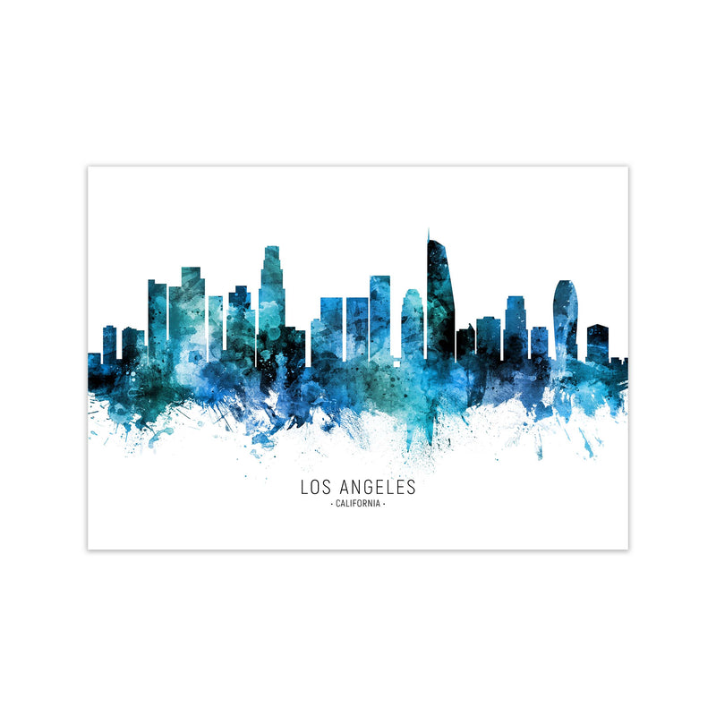 Los Angeles California Skyline Blue City Name  by Michael Tompsett Print Only