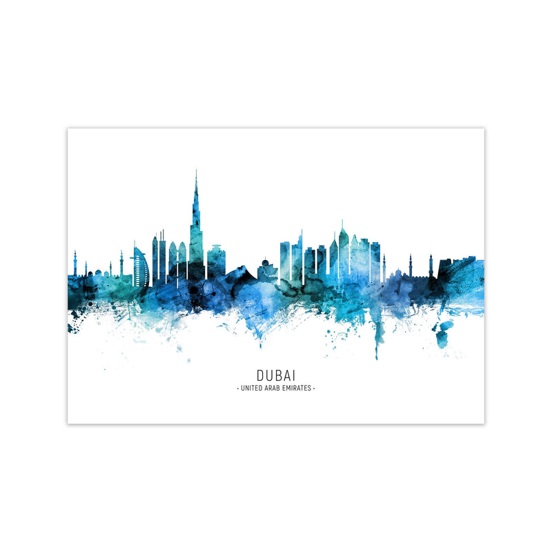 Dubai United Arab Emirates Skyline Blue City Name  by Michael Tompsett Print Only