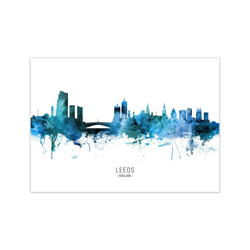 Leeds England Skyline Blue City Name  by Michael Tompsett Print Only