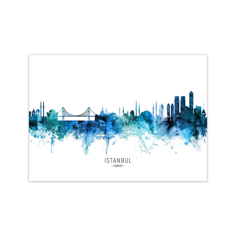 Istanbul Turkey Skyline Blue City Name  by Michael Tompsett Print Only
