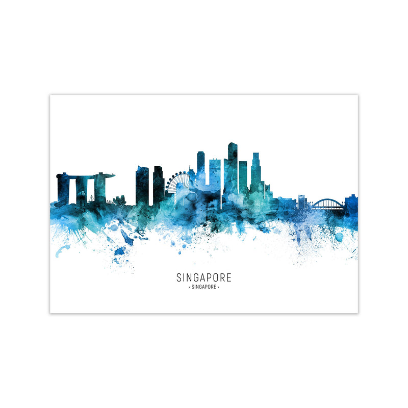Singapore Singapore Skyline Blue City Name  by Michael Tompsett Print Only