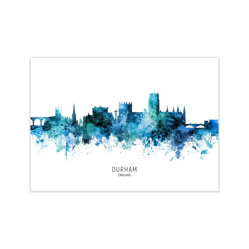 Durham England Skyline Blue City Name  by Michael Tompsett Print Only