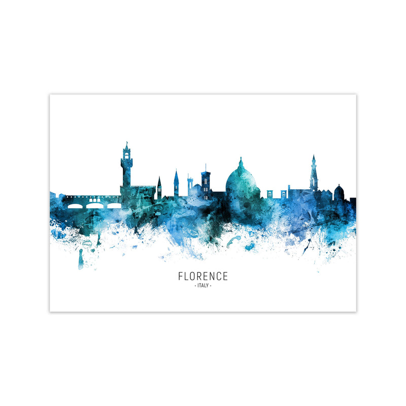 Florence Italy Skyline Blue City Name  by Michael Tompsett Print Only