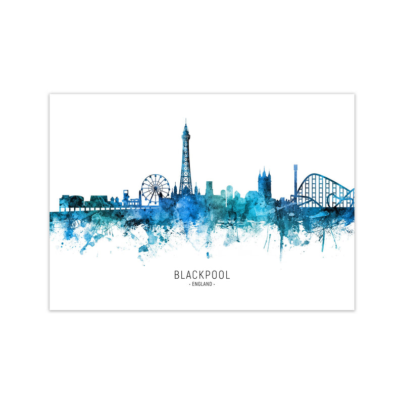 Blackpool England Skyline Blue City Name  by Michael Tompsett Print Only