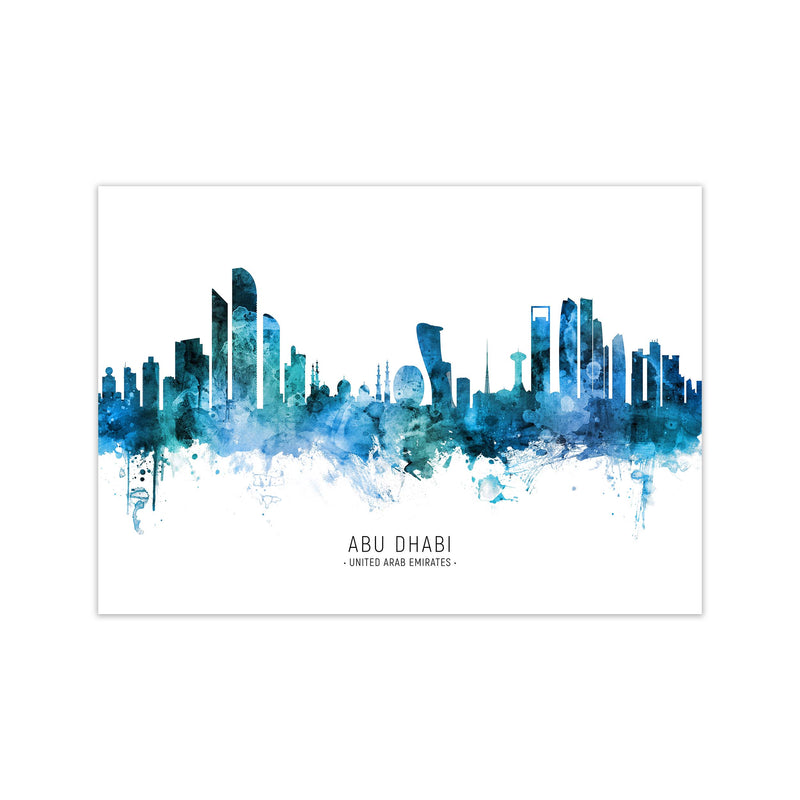 Abu Dhabi United Arab Emirates Skyline Blue City Name  by Michael Tompsett Print Only