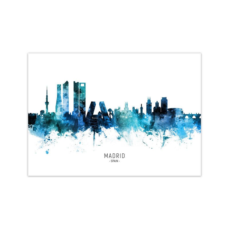 Madrid Spain Skyline Blue City Name Print by Michael Tompsett Print Only