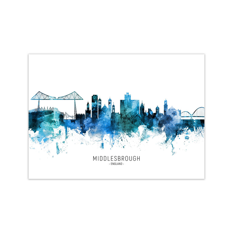 Middlesbrough England Skyline Blue City Name  by Michael Tompsett Print Only