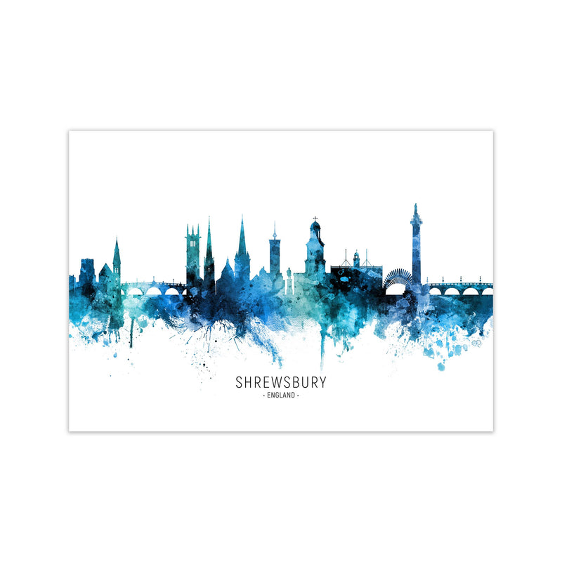 Shrewsbury England Skyline Blue City Name  by Michael Tompsett Print Only
