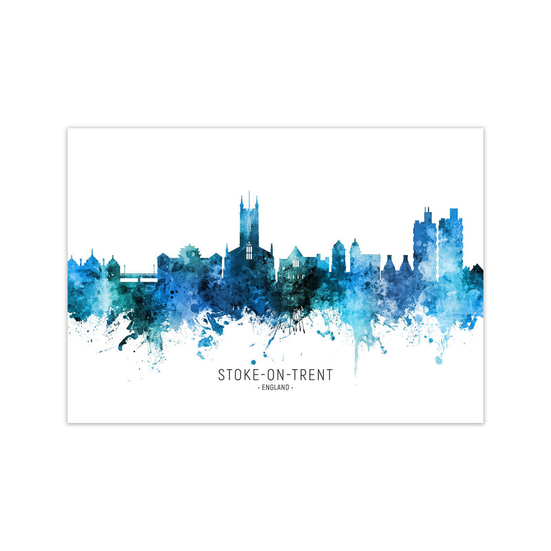 Stoke-On-Trent England Skyline Blue City Name  by Michael Tompsett Print Only