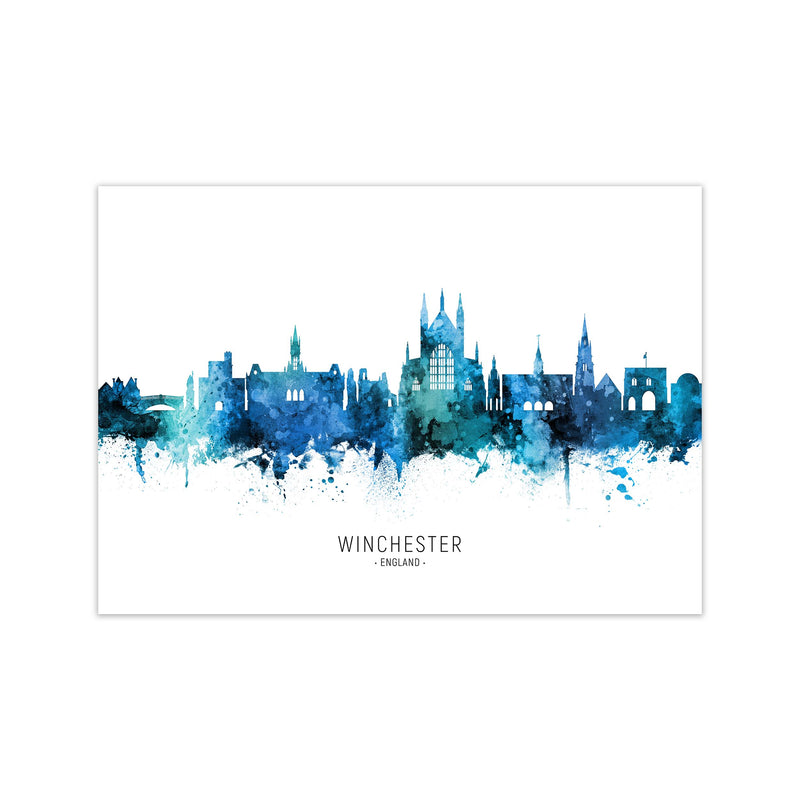 Winchester England Skyline Blue City Name  by Michael Tompsett Print Only