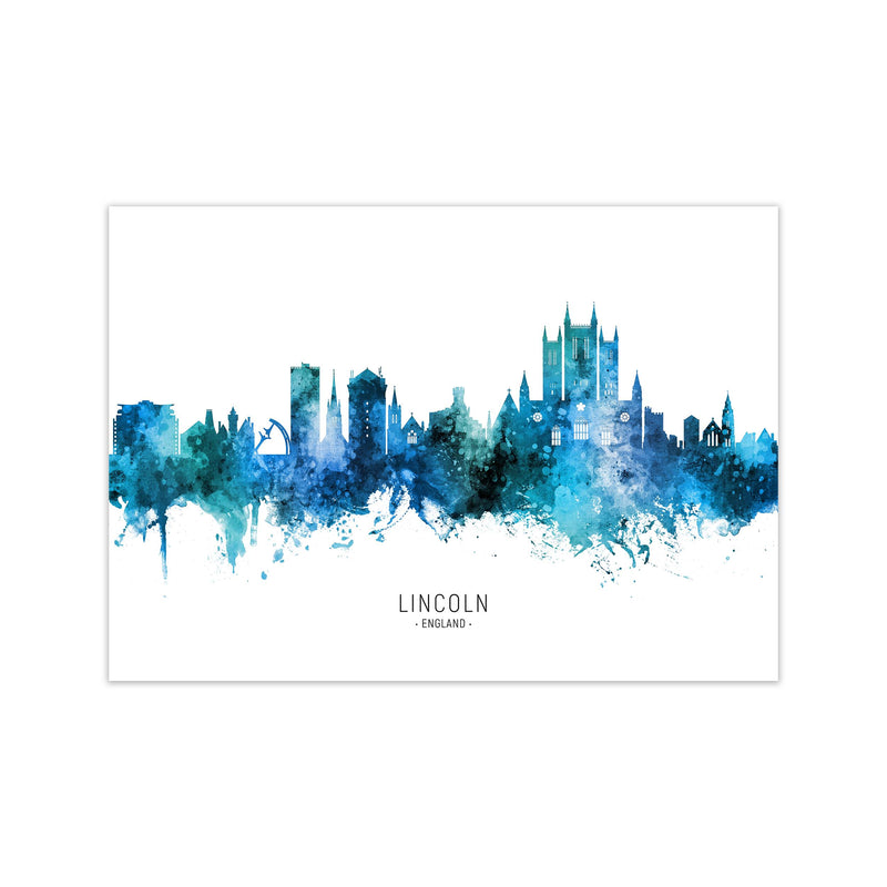 Lincoln England Skyline Blue City Name  by Michael Tompsett Print Only