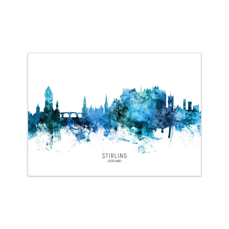 Stirling Scotland Skyline Blue City Name  by Michael Tompsett Print Only