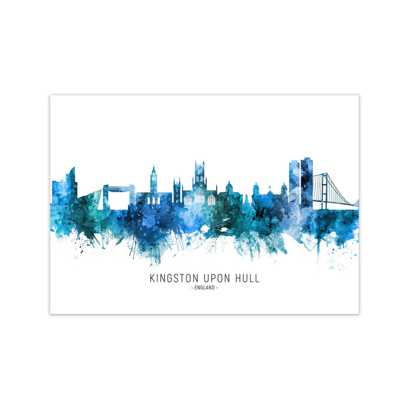 Kingston Upon Hull England Skyline Blue City Name  by Michael Tompsett Print Only