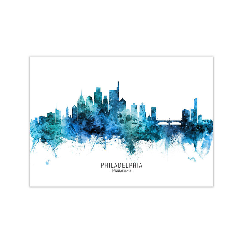 Philadelphia Pennsylvania Skyline Blue City Name  by Michael Tompsett Print Only