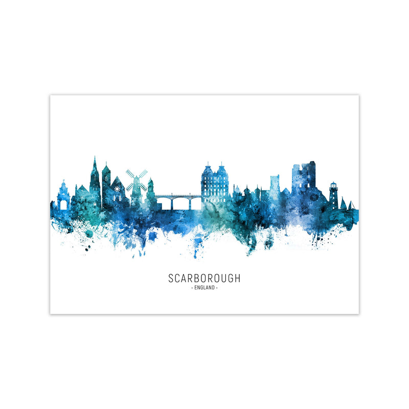 Scarborough England Skyline Blue City Name  by Michael Tompsett Print Only