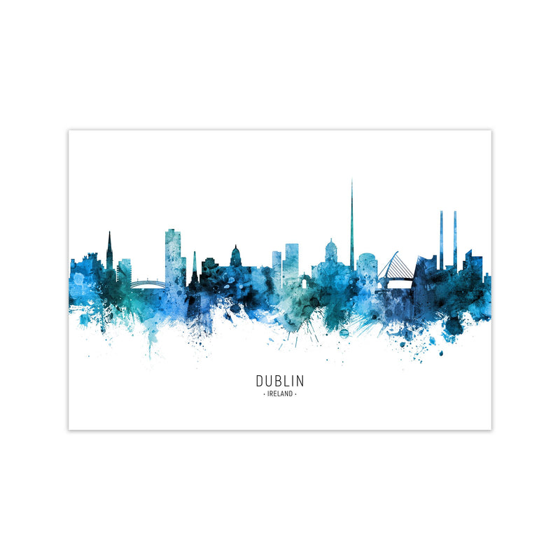 Dublin Ireland Skyline Blue City Name  by Michael Tompsett Print Only