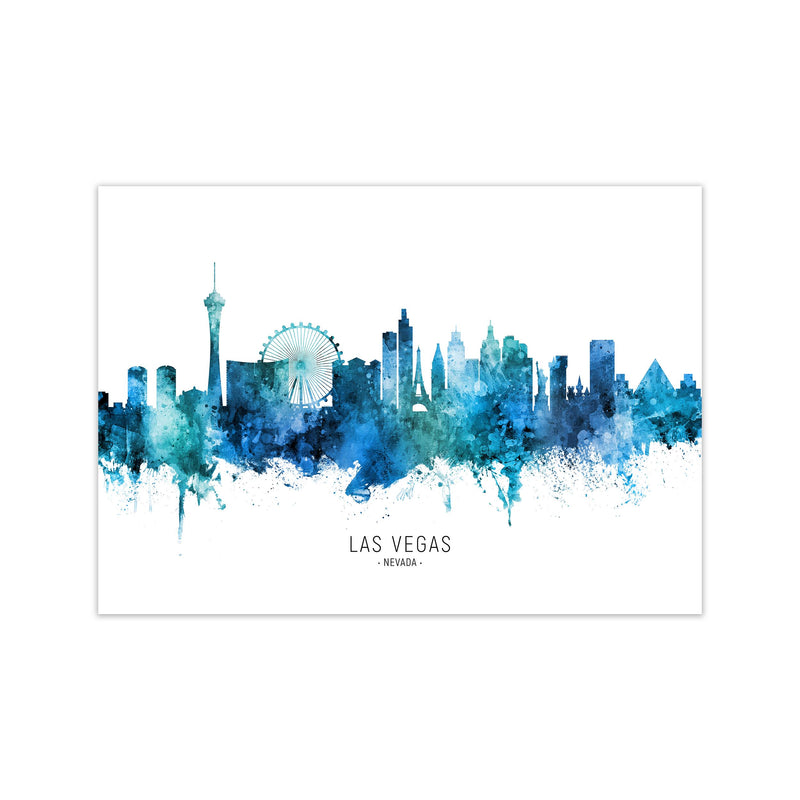 Las Vegas Nevada Skyline Blue City Name  by Michael Tompsett Print Only