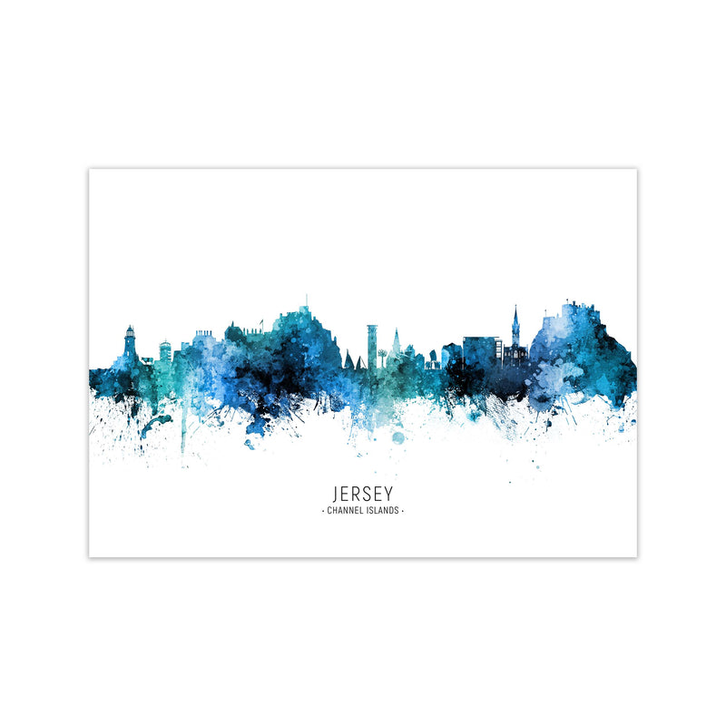Jersey Channel Islands Skyline Blue City Name  by Michael Tompsett Print Only