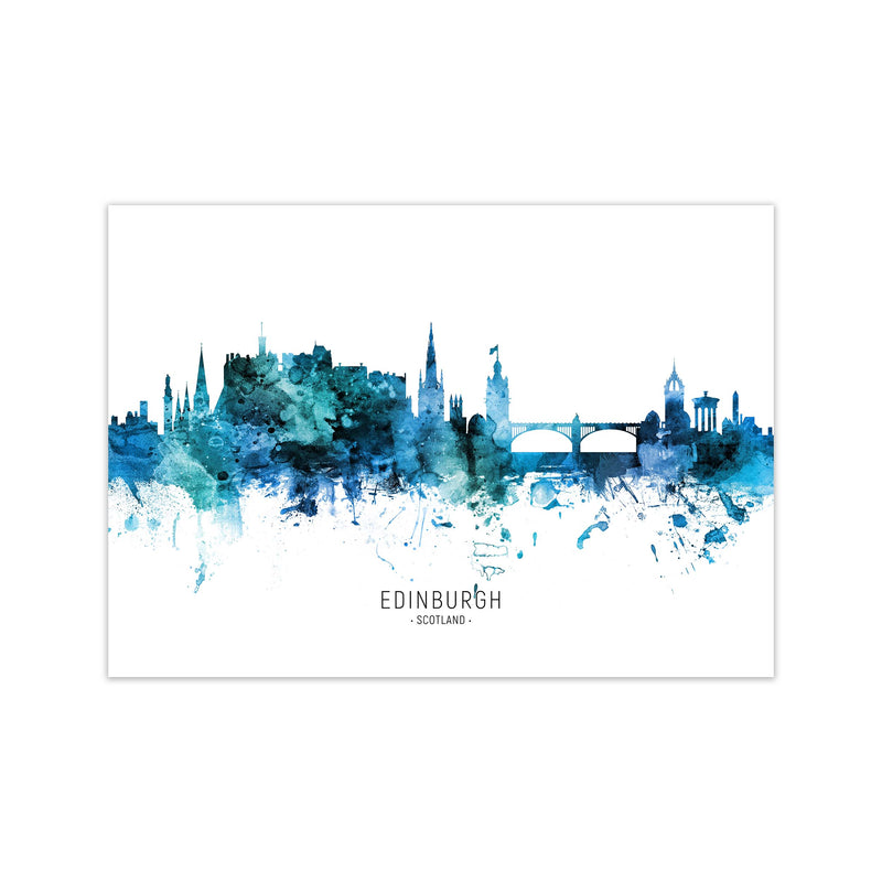 Edinburgh Scotland Skyline Blue City Name  by Michael Tompsett Print Only