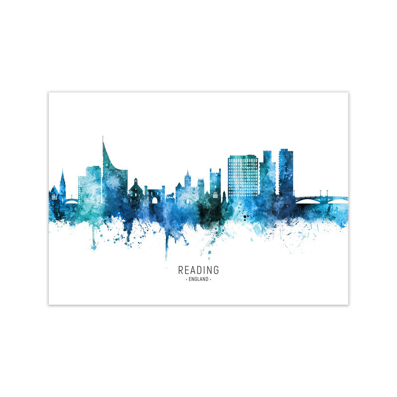 Reading England Skyline Blue City Name  by Michael Tompsett Print Only