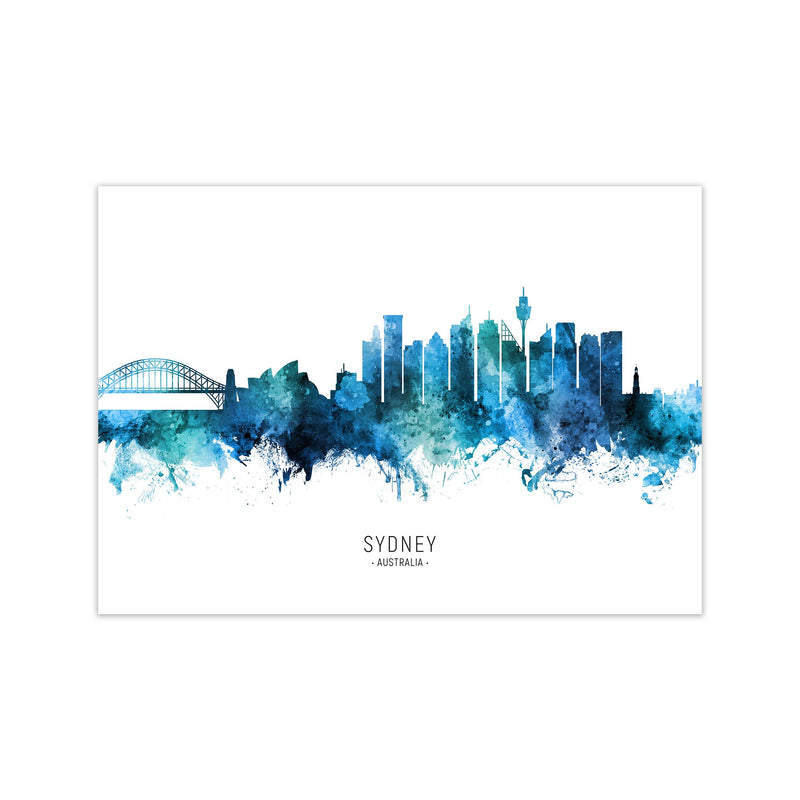 Sydney Australia Skyline Blue City Name  by Michael Tompsett Print Only