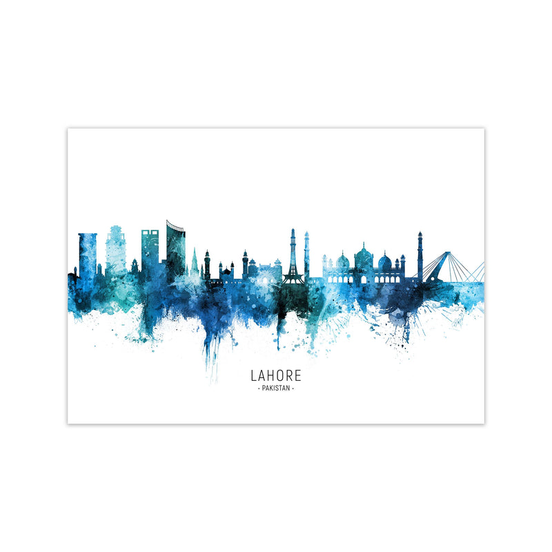 Lahore Pakistan Skyline Blue City Name  by Michael Tompsett Print Only